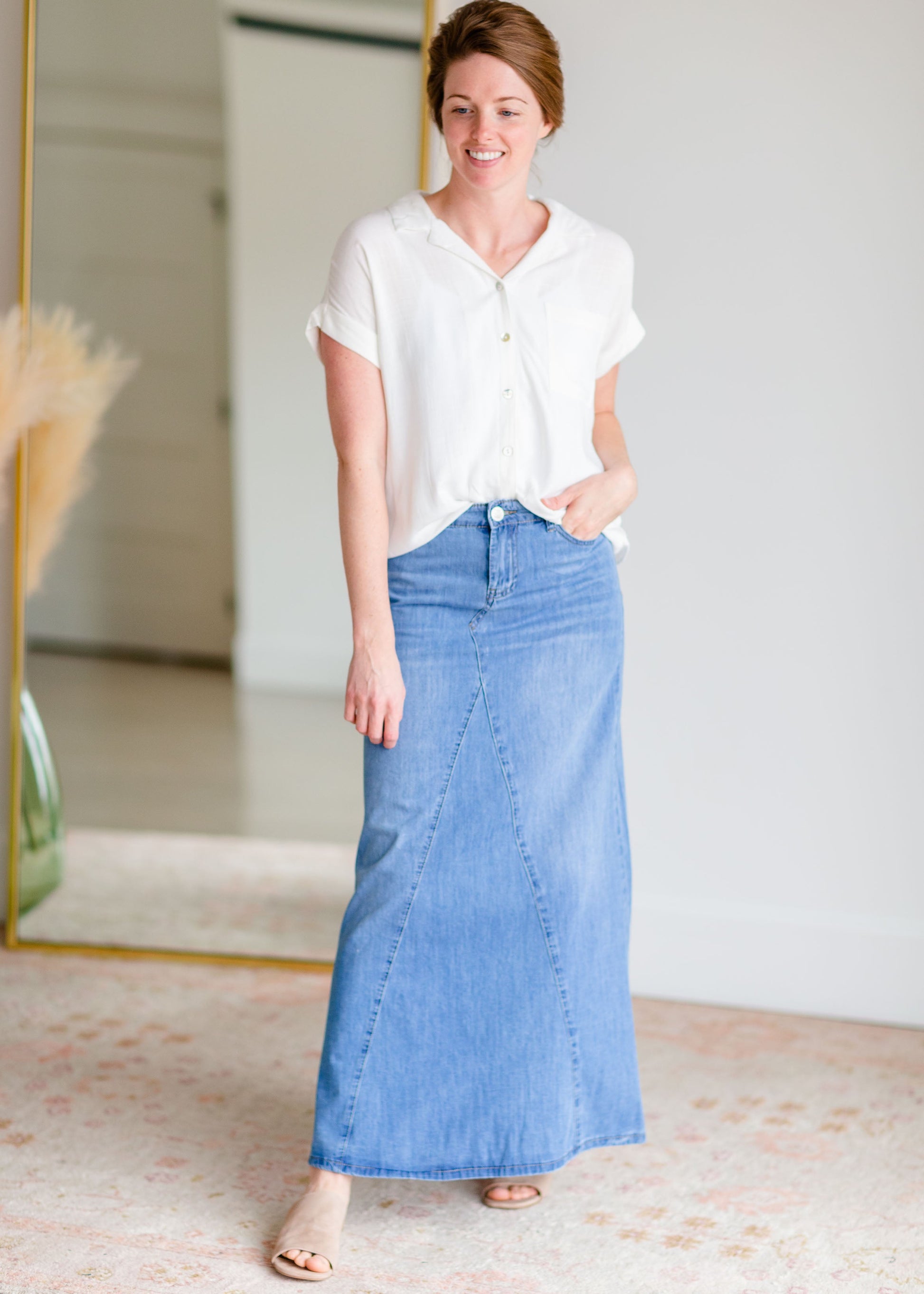 Kathryn A-Line Long Denim Jean Skirt Skirts