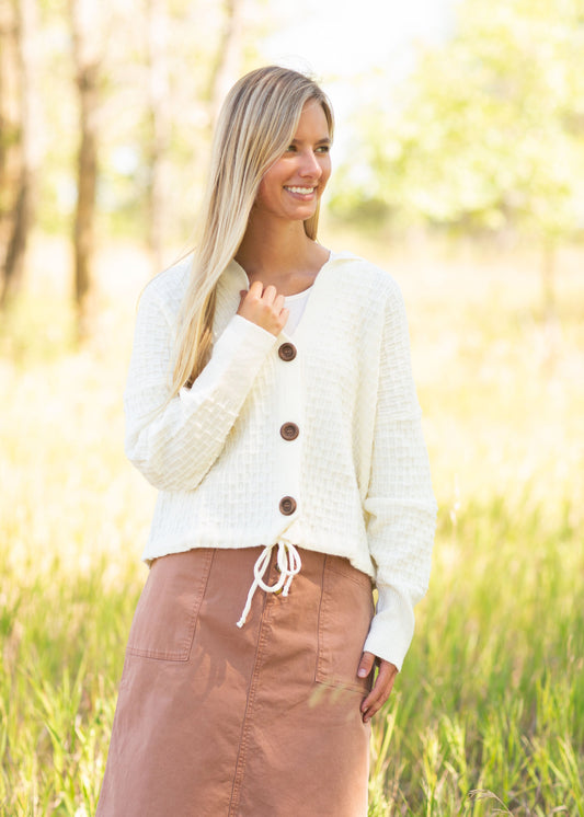 Knit Button Up Top Tops Ivory / S