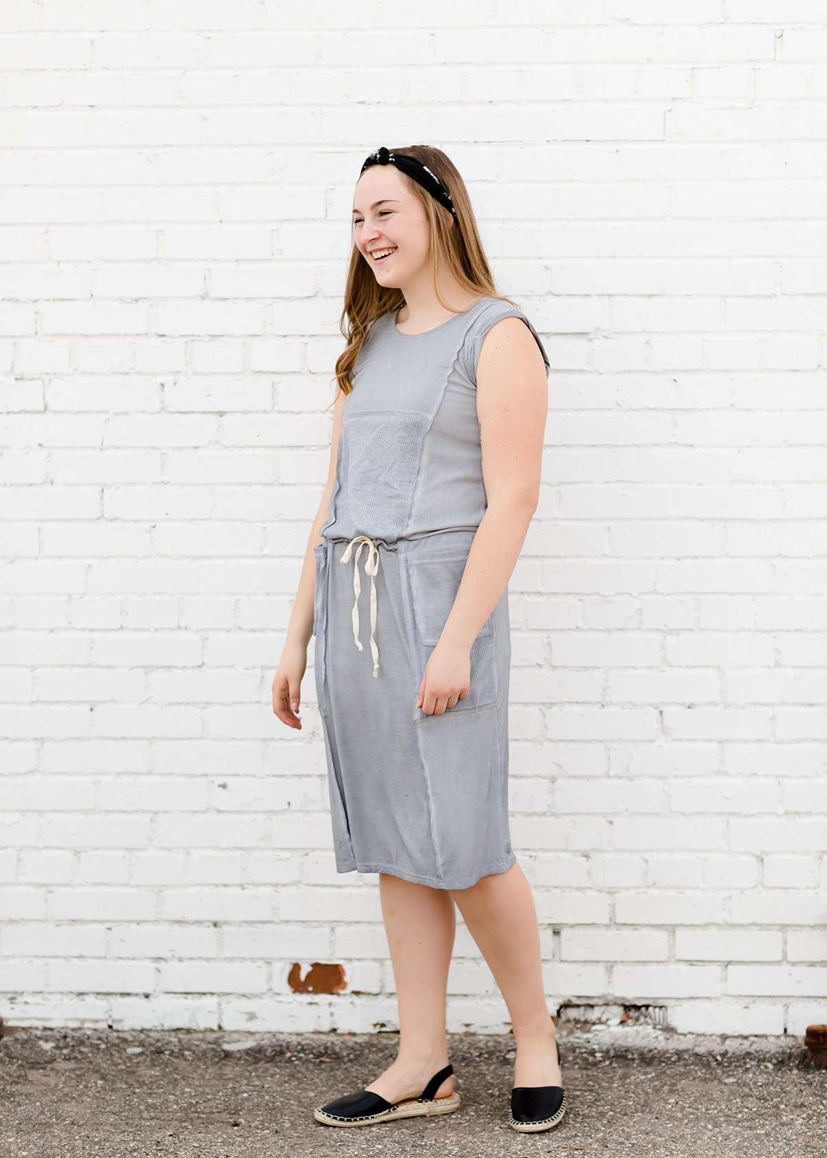 gray thermal knit contrast sleeveless dress