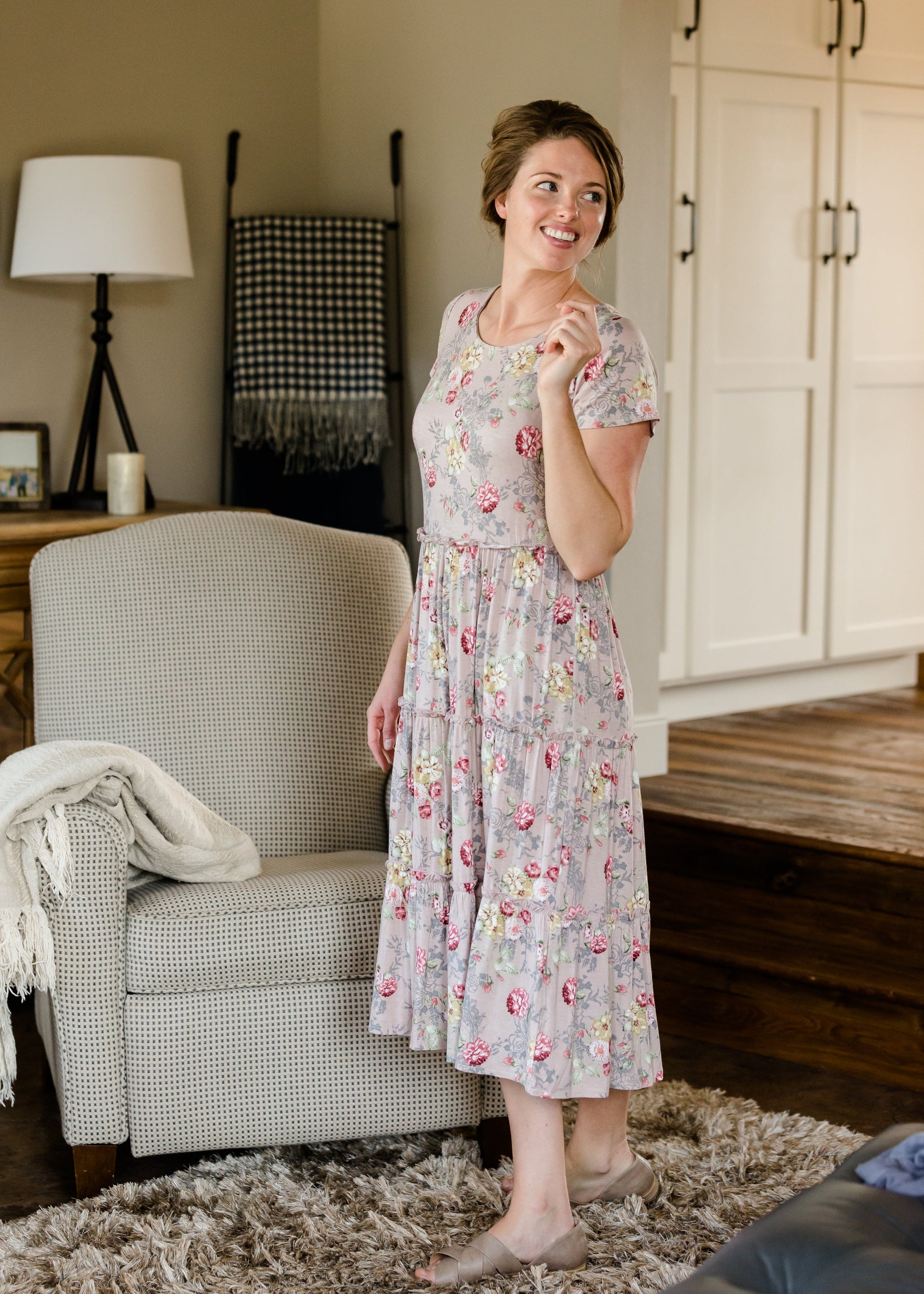 Knit Floral Tiered Midi Dress Dresses