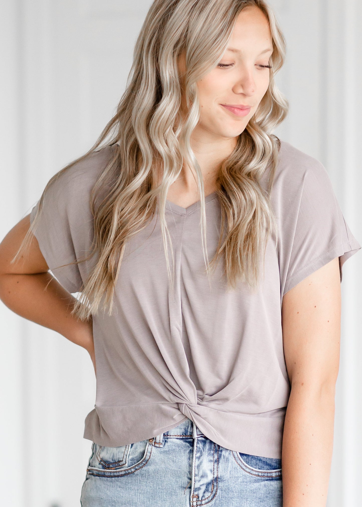 Knotted V-Neck Top Tops