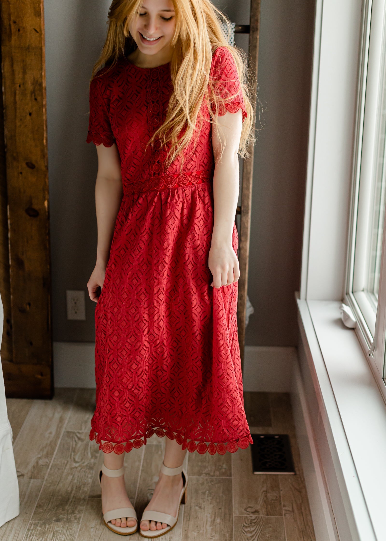 Lace Red Overlay Midi Dress - FINAL SALE Dresses