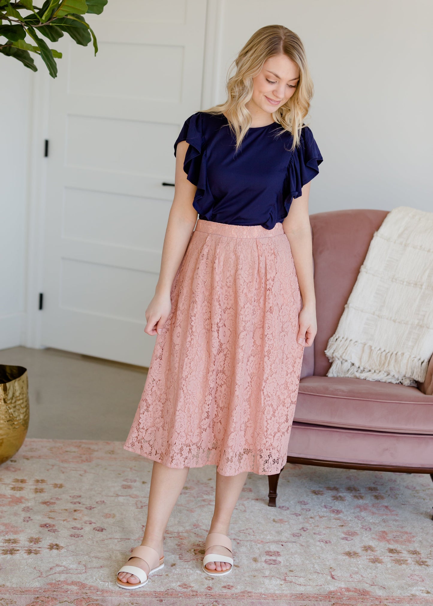 Lace Stretch Waist Midi Skirt - FINAL SALE Skirts