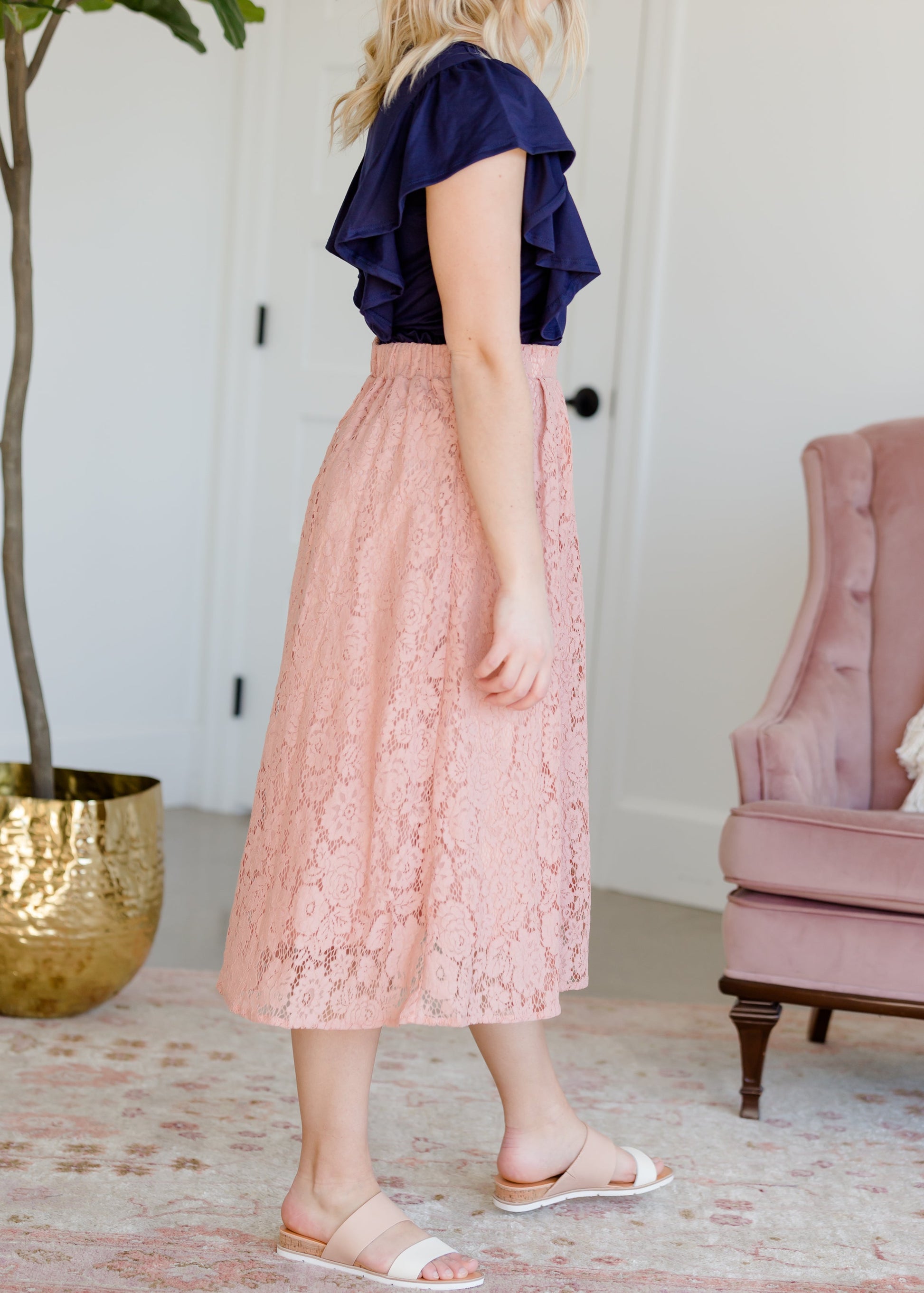 Lace Stretch Waist Midi Skirt - FINAL SALE Skirts