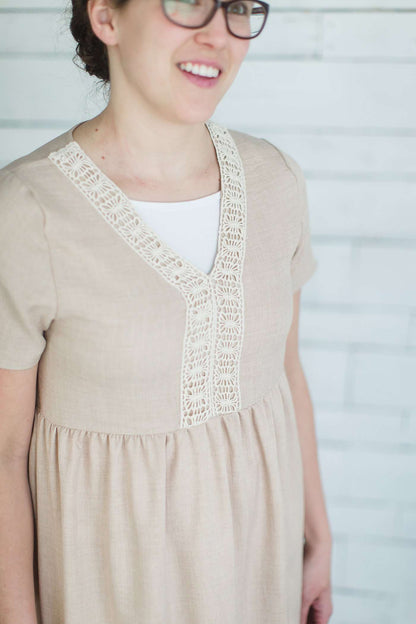 Lace Trim Tunic Dress - FINAL SALE Dresses Taupe / S