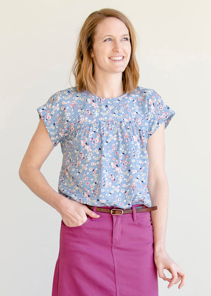 Light Blue Floral Print Tee - FINAL SALE Tops