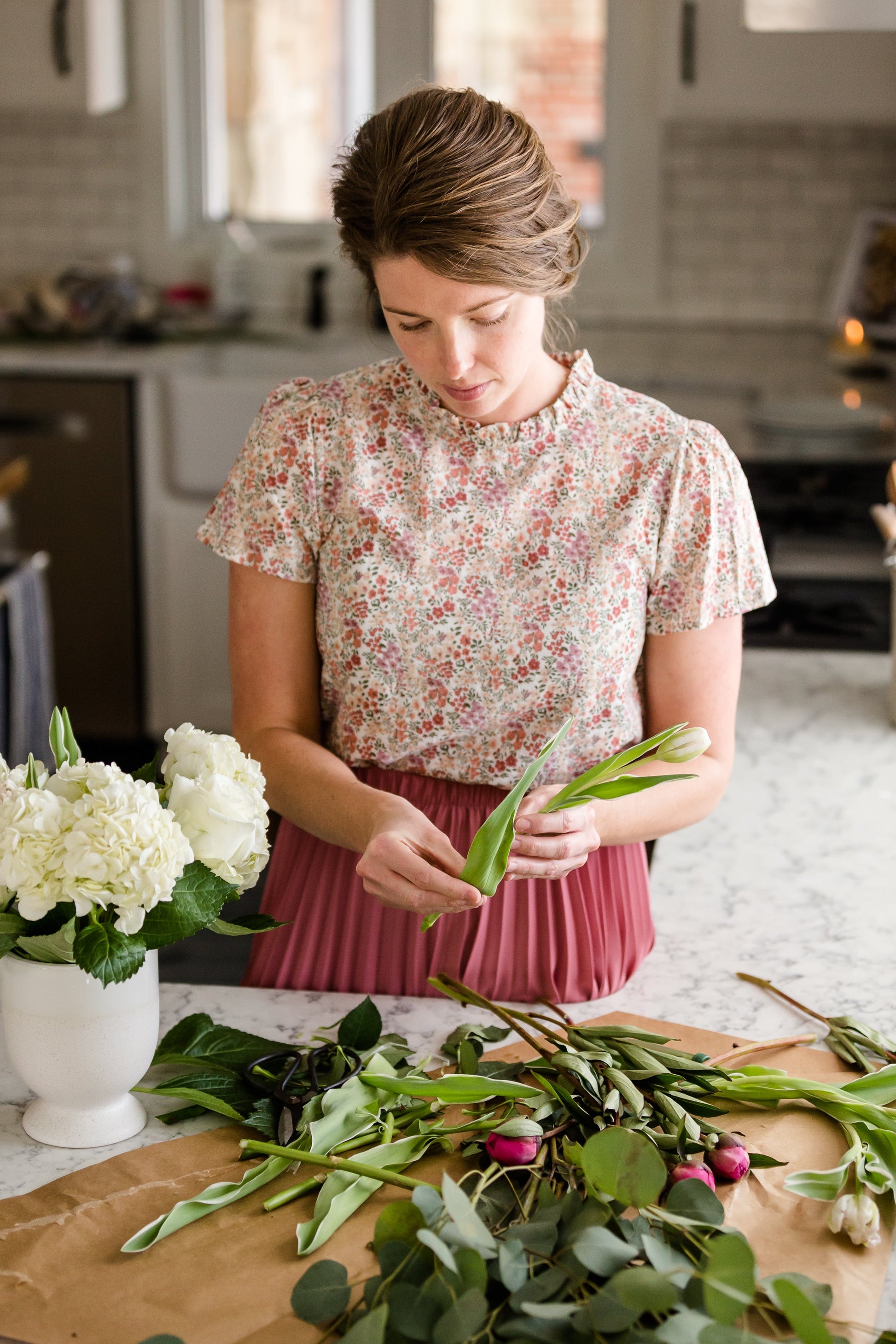 Lightweight Floral Ruffle Neck Blouse Tops