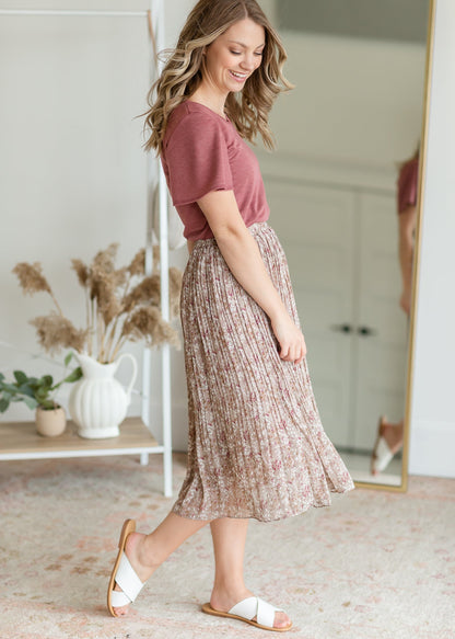 Lily Taupe Pleated Midi Skirt Skirts Mikarose