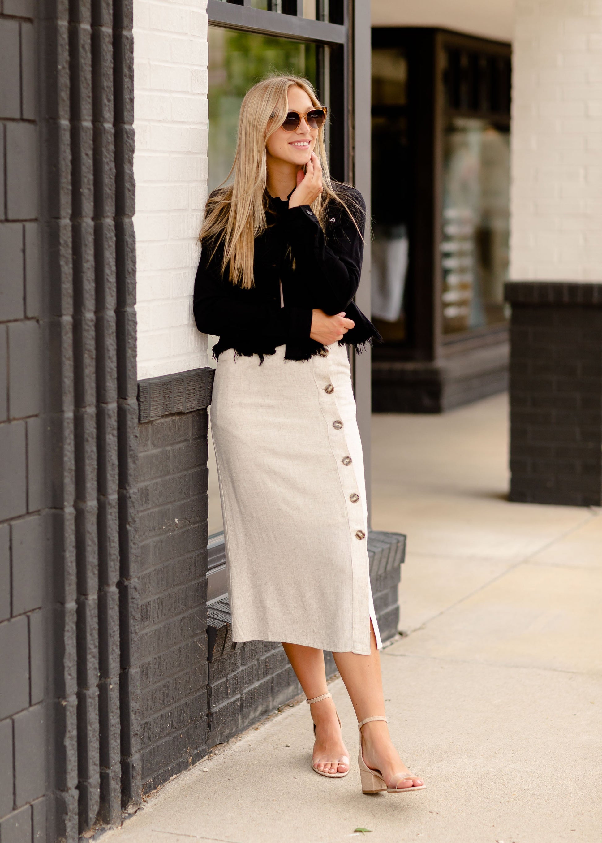 Linen Button Up Skirt Skirts