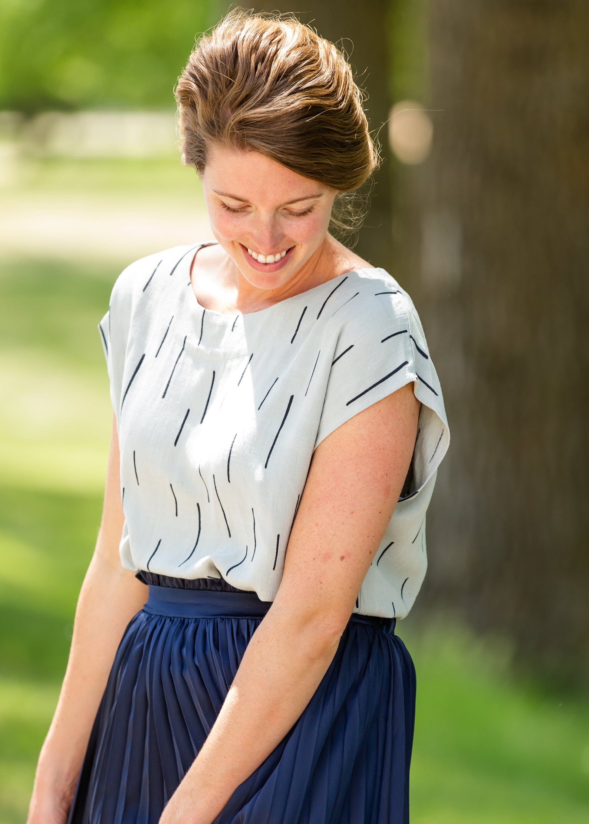 Linen Line Print Short Sleeve Top - FINAL SALE Tops