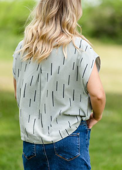 Linen Line Print Short Sleeve Top - FINAL SALE Tops