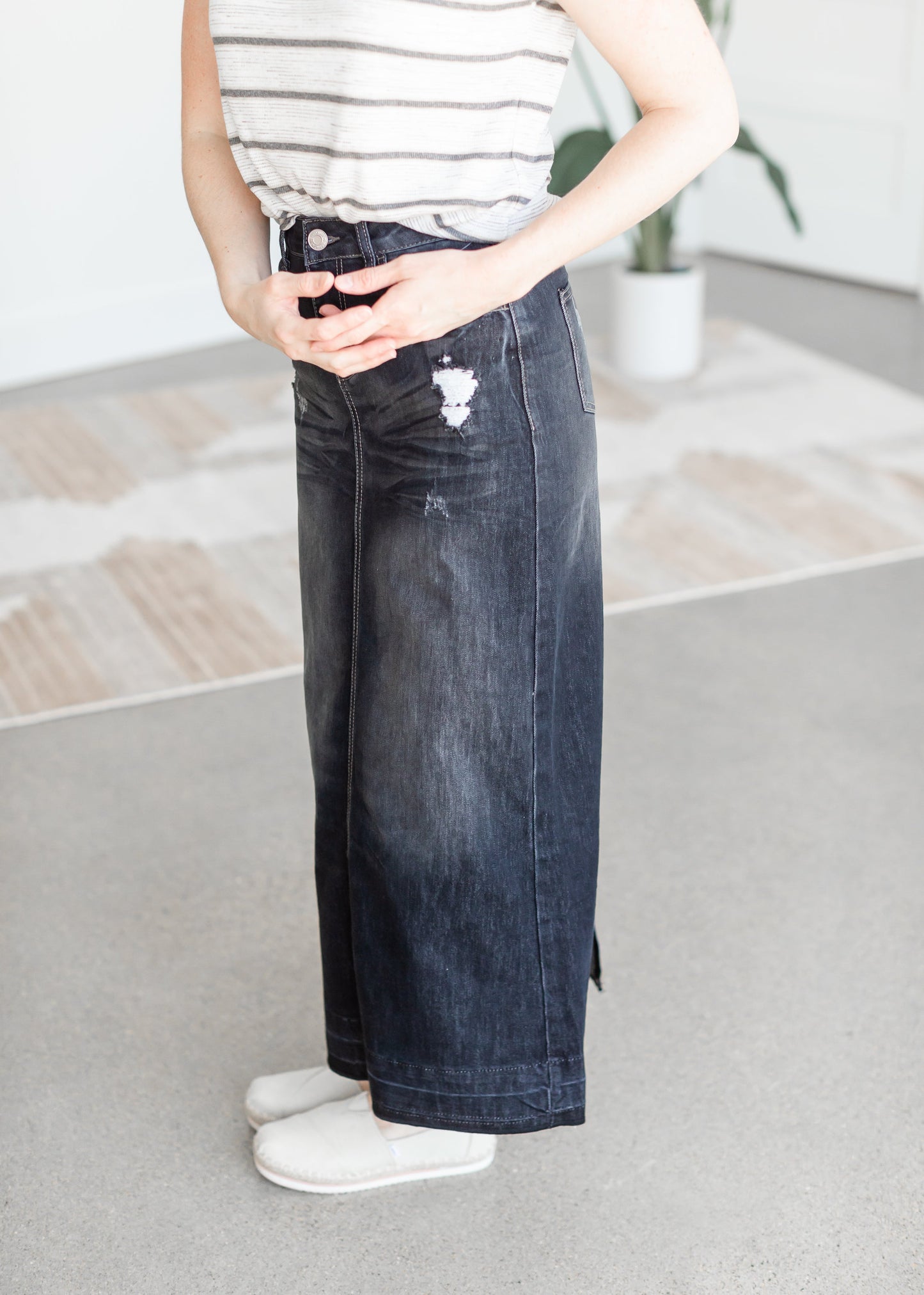 Long Black Denim Distressed Jean Skirt Skirts G-Gossip Apparel