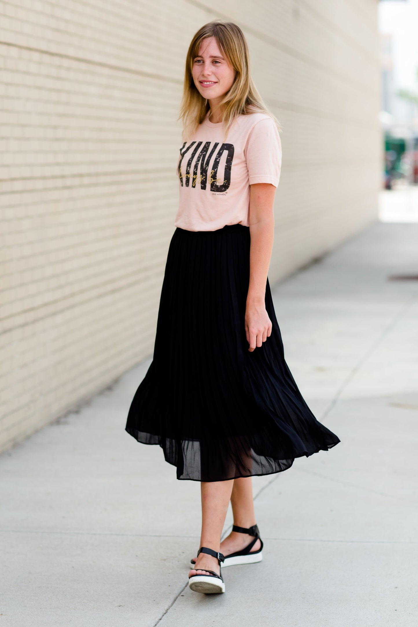 Women's pleated black or rose modest midi skirt