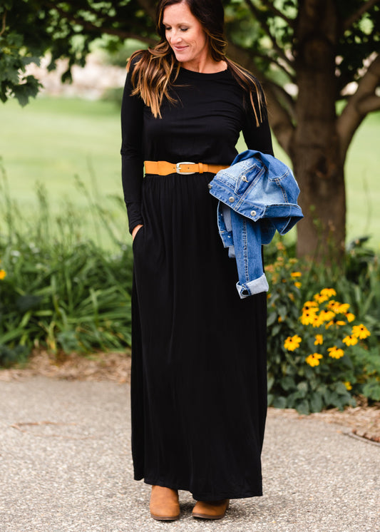 Long Sleeve Black Empire Maxi Dress Dresses