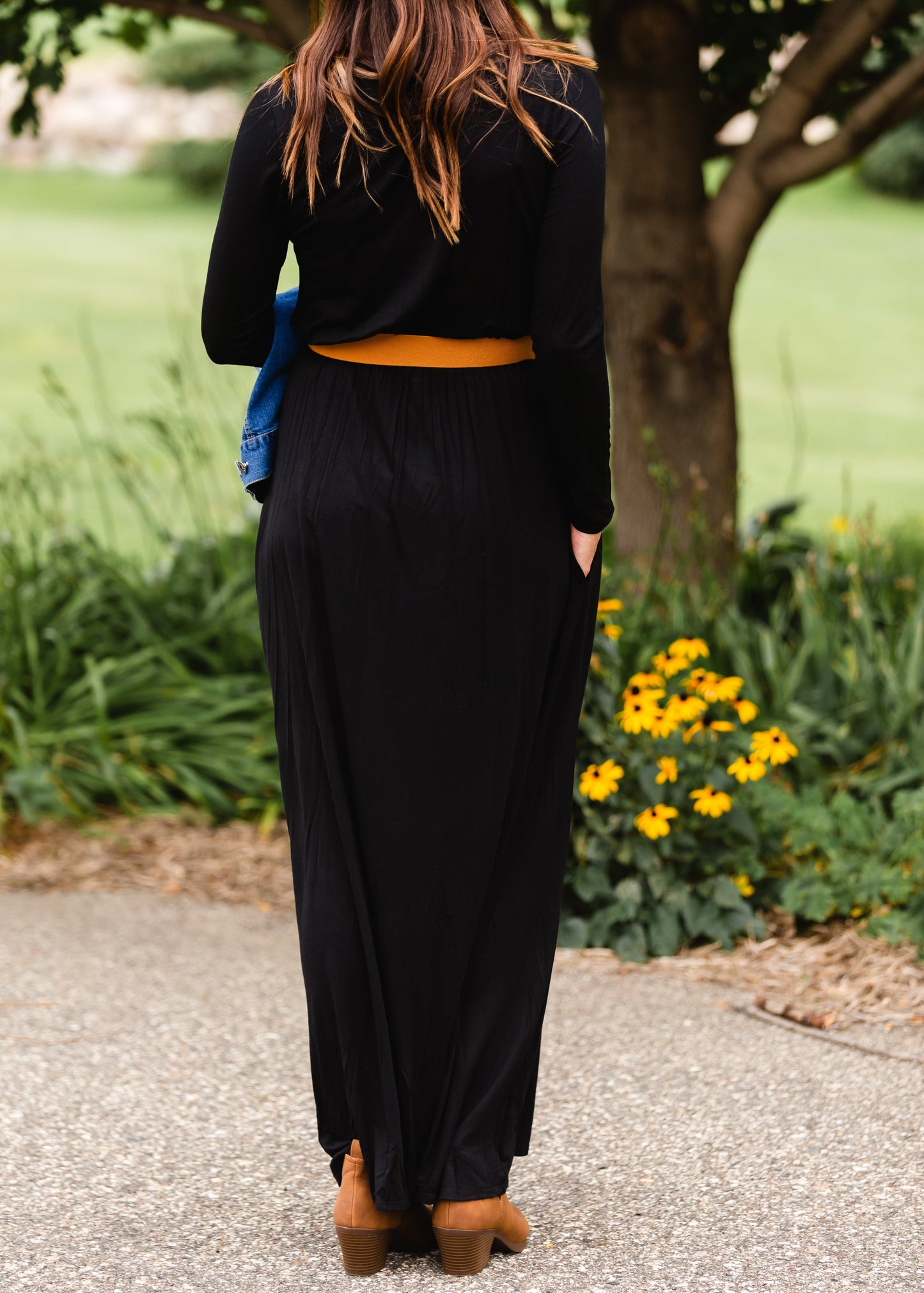 Long Sleeve Black Empire Maxi Dress Dresses