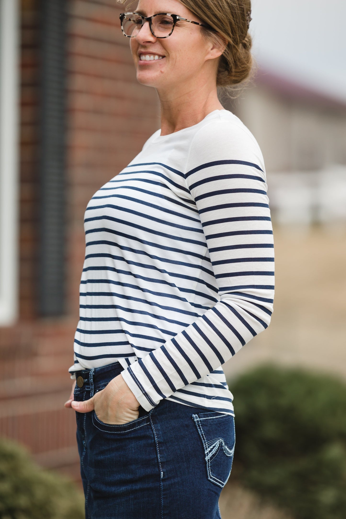 Long Sleeve Classic Navy Stripe Crew Neck Top - FINAL SALE Tops