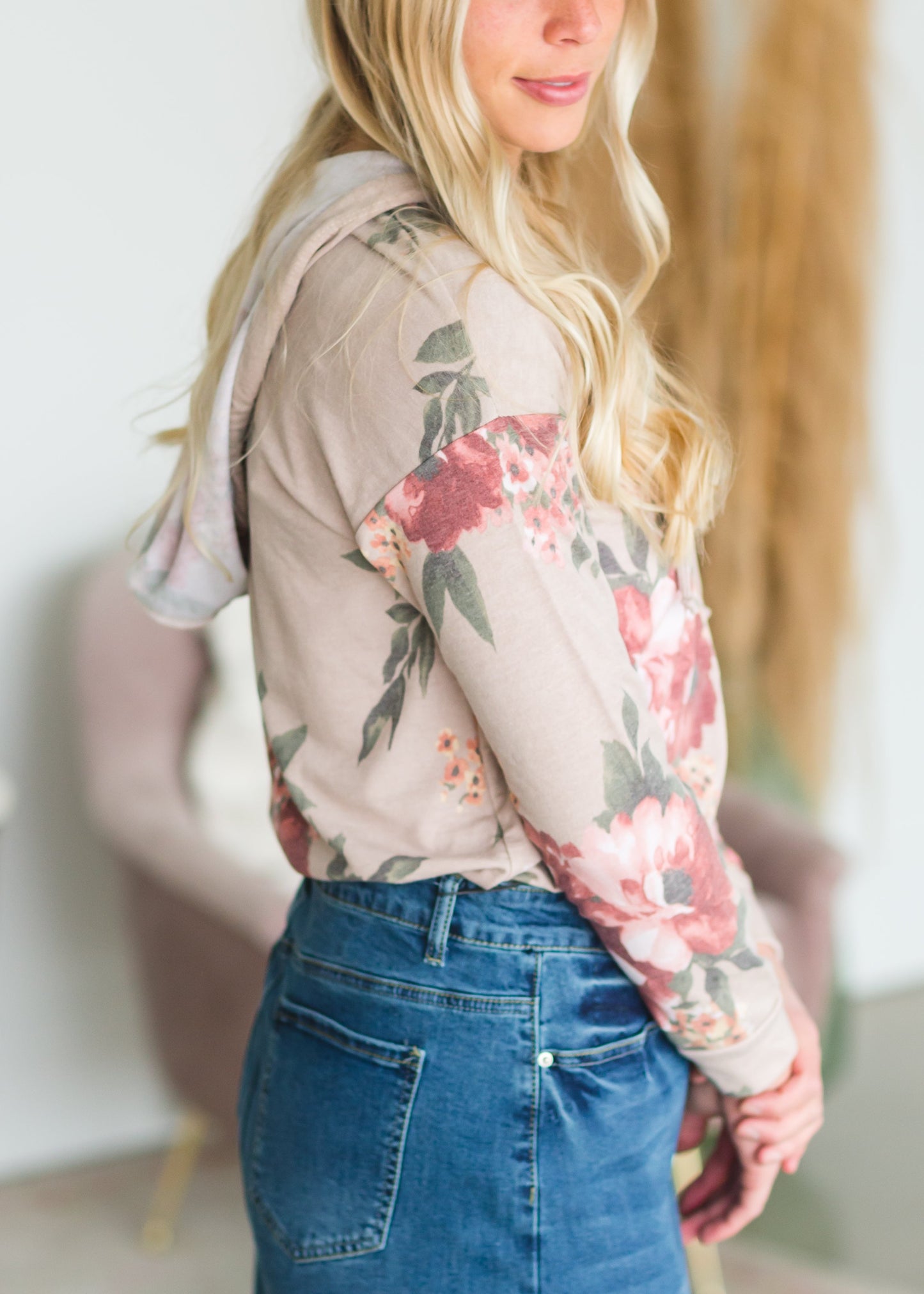 Long Sleeve Floral Print Hoodie - FINAL SALE Tops