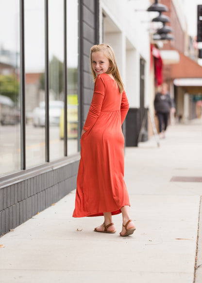 Long Sleeve Rust Maxi Dress Dresses