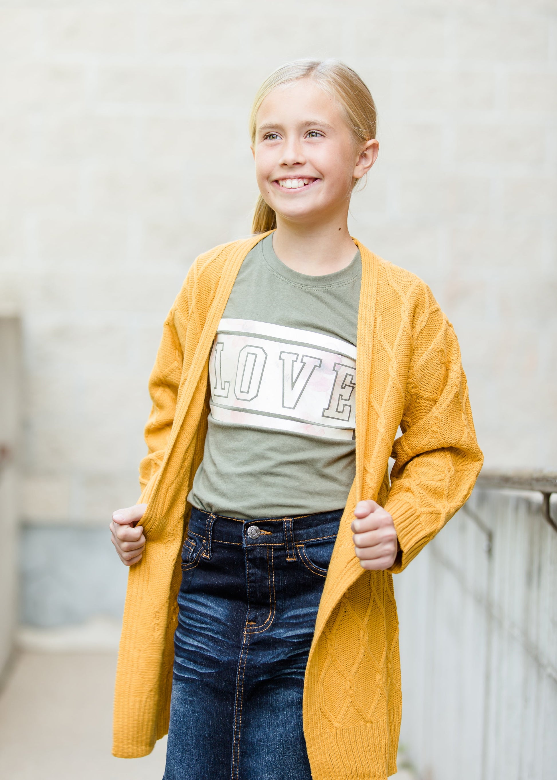 girls olive LOVE gold foil graphic tee