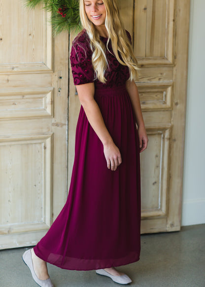 Maroon Velvet Lace Maxi Dress - FINAL SALE Dresses