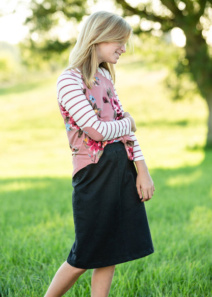 Mauve Floral Raglan Tee Tops