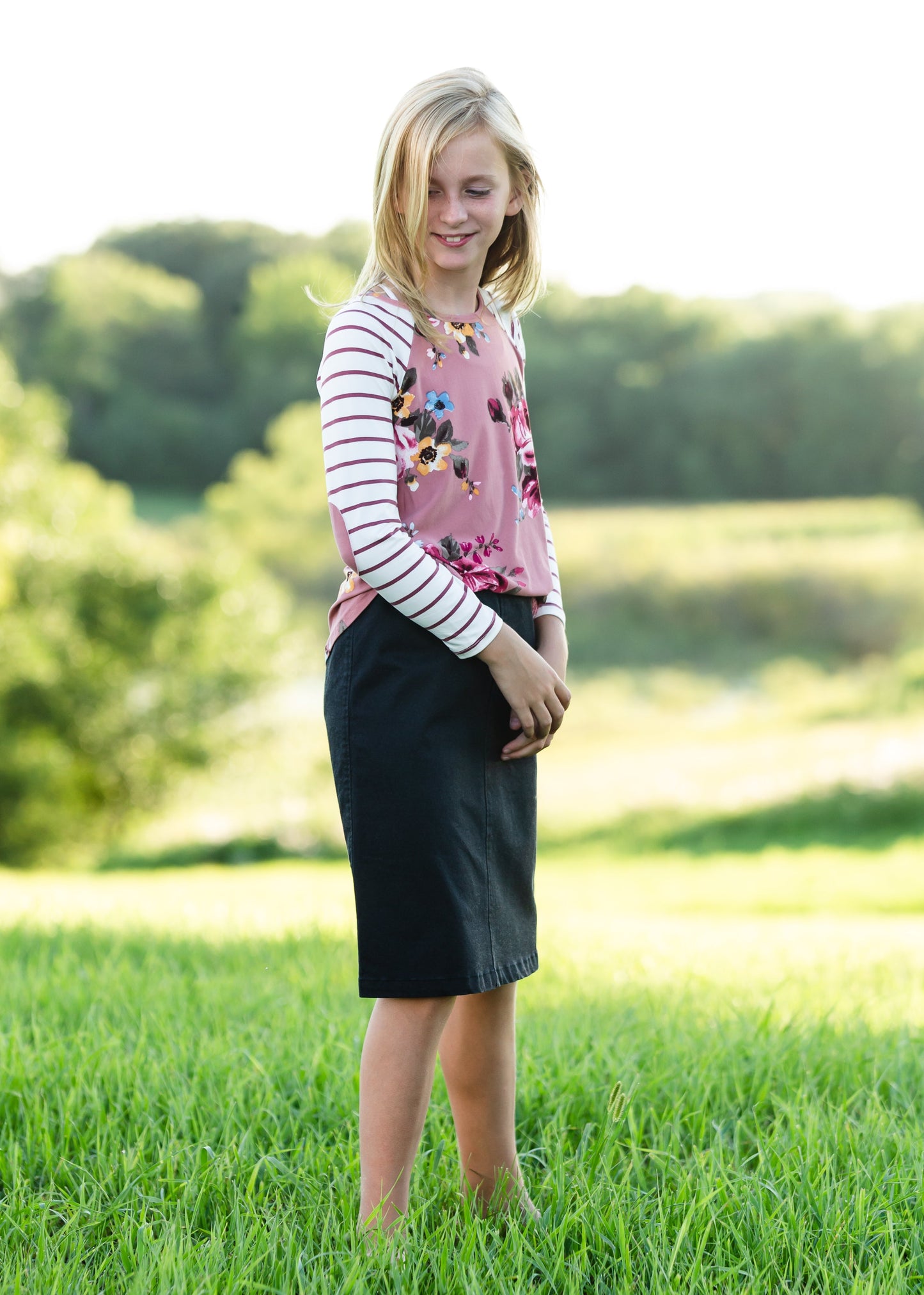 Mauve Floral Raglan Tee Tops