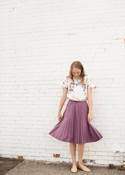 Women's Mauve Pleated Midi Skirt