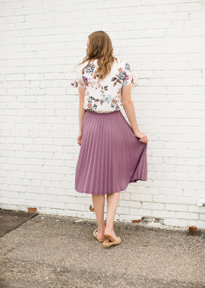 Women's Mauve Pleated Midi Skirt