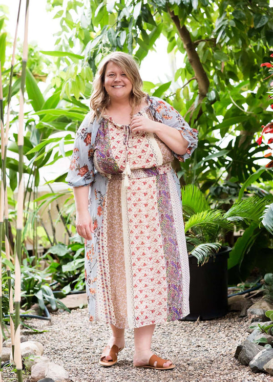 Mixed boho print flowy plus size dress