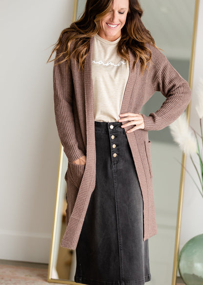 Mocha Open Front Long Sleeve Cardigan Shirt Staccato