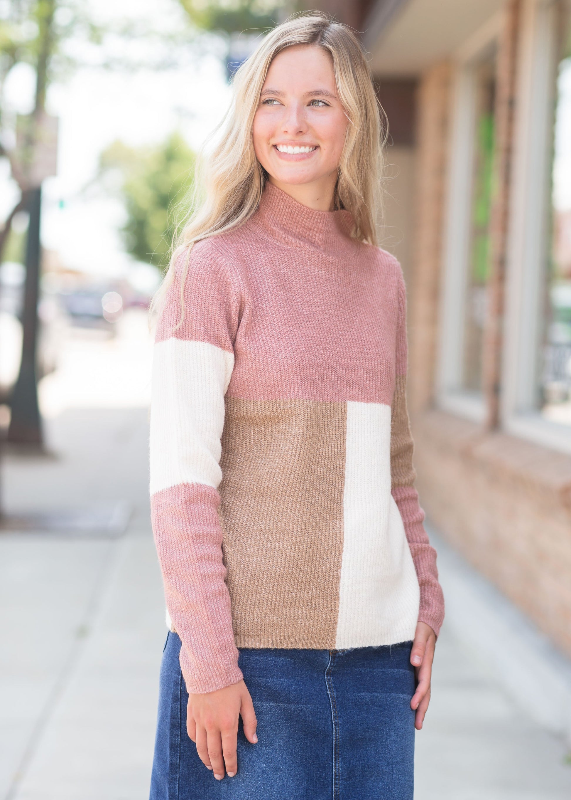 Mock Neck Mauve Sweater Tops