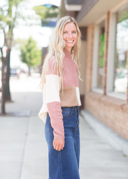 Mock Neck Mauve Sweater Tops