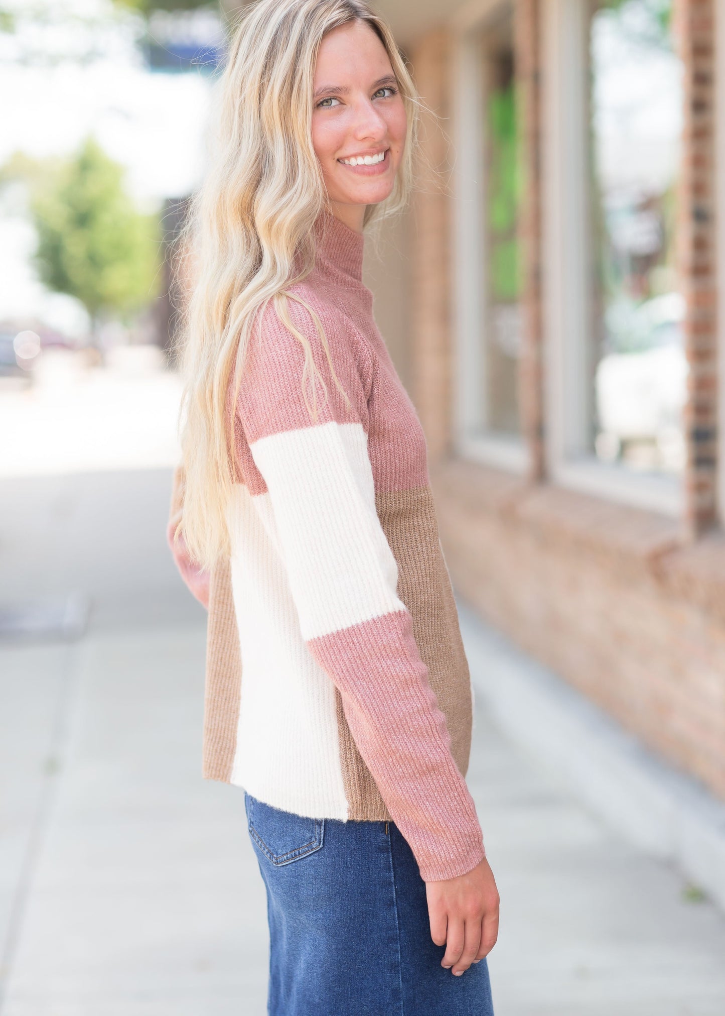 Mock Neck Mauve Sweater Tops