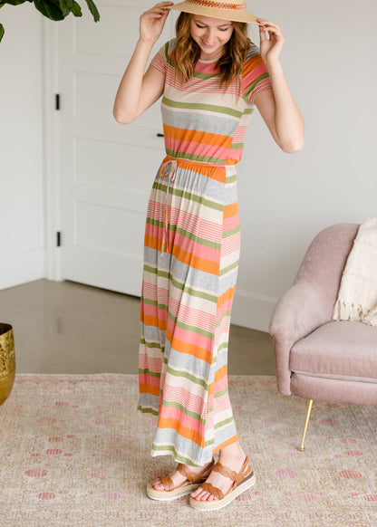 Multi Striped Tie Waist Maxi Dress - FINAL SALE Dresses