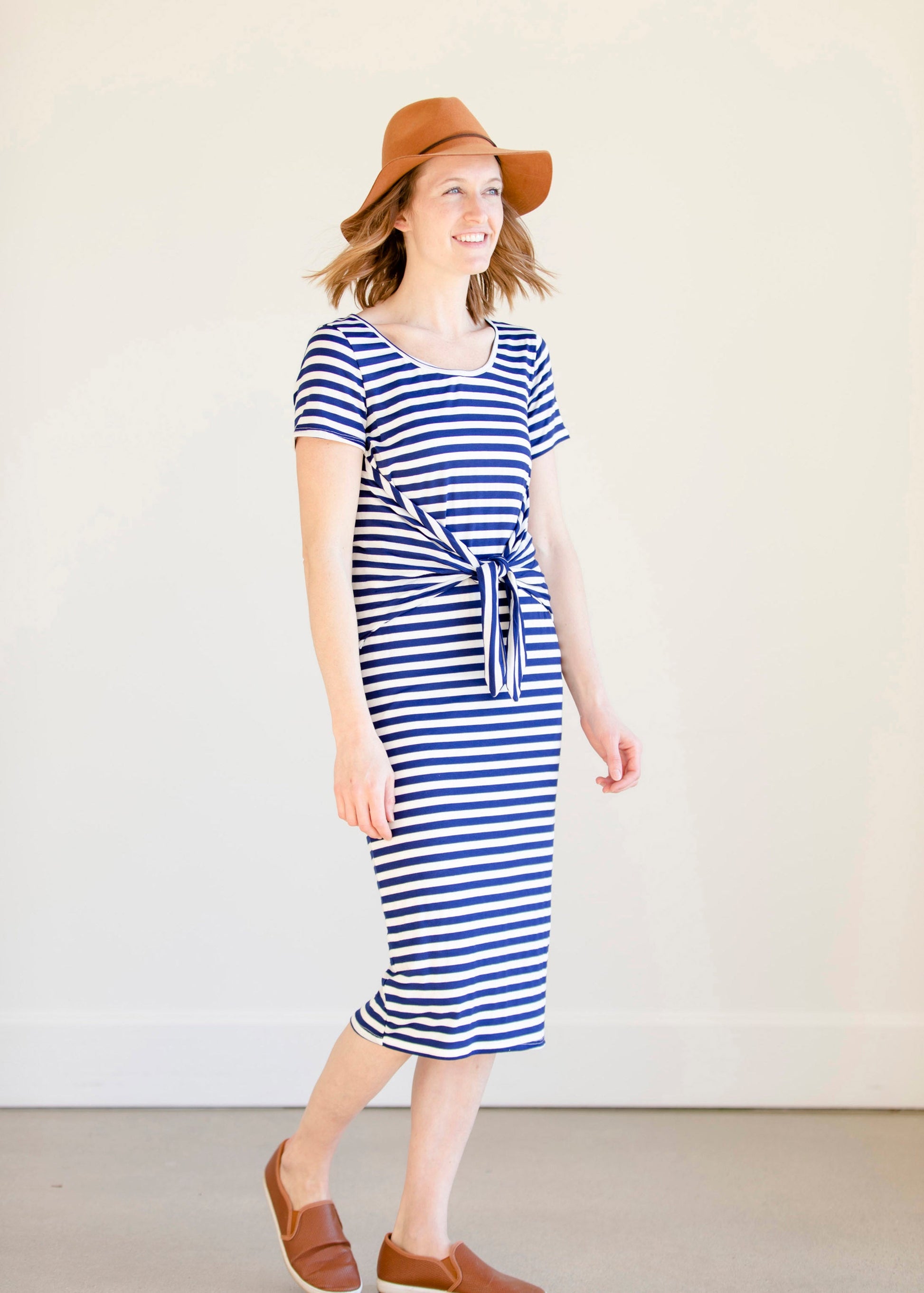 Multi Tie Navy Striped Midi Dress - FINAL SALE Dresses