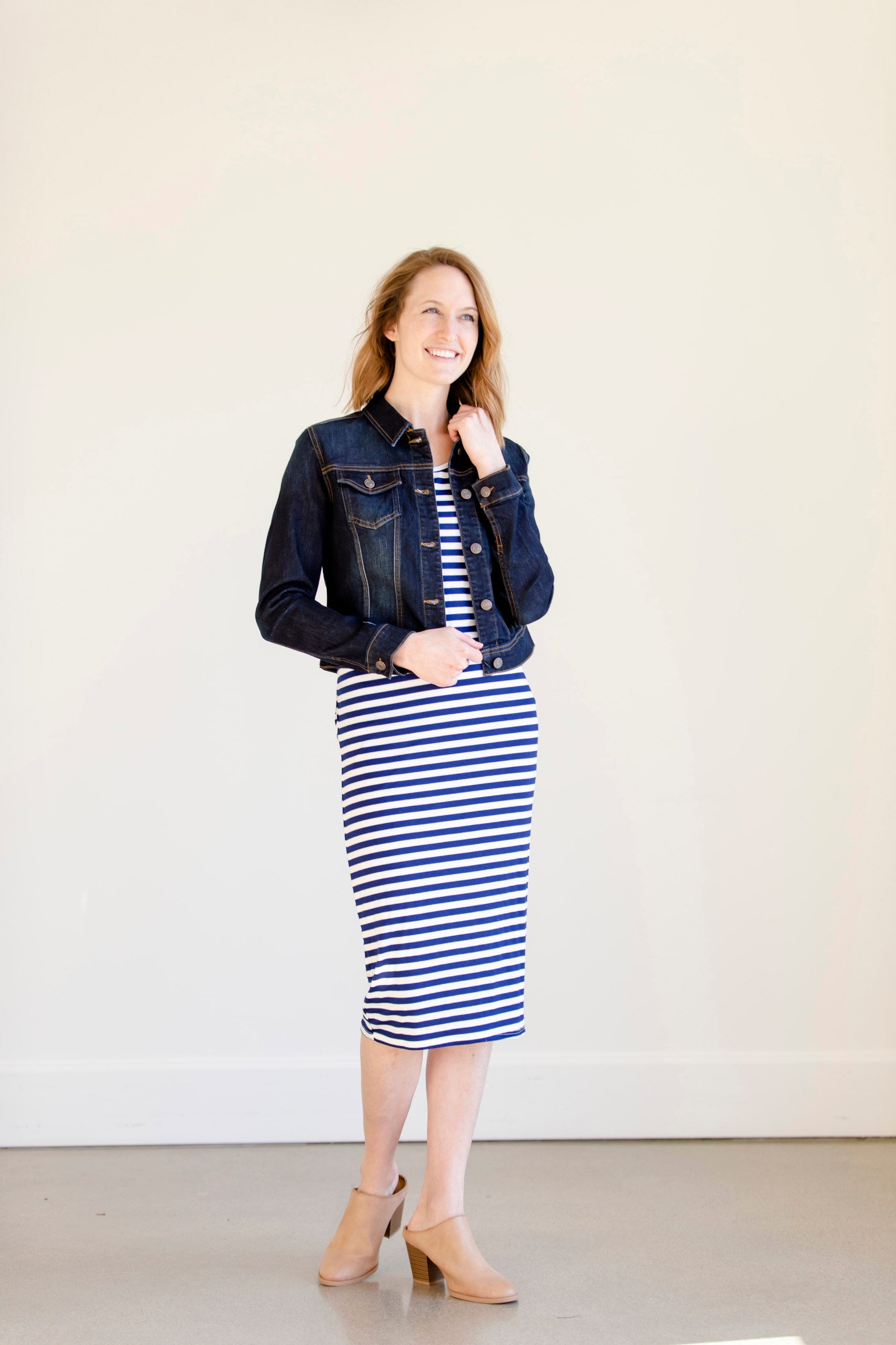 Multi Tie Navy Striped Midi Dress - FINAL SALE Dresses