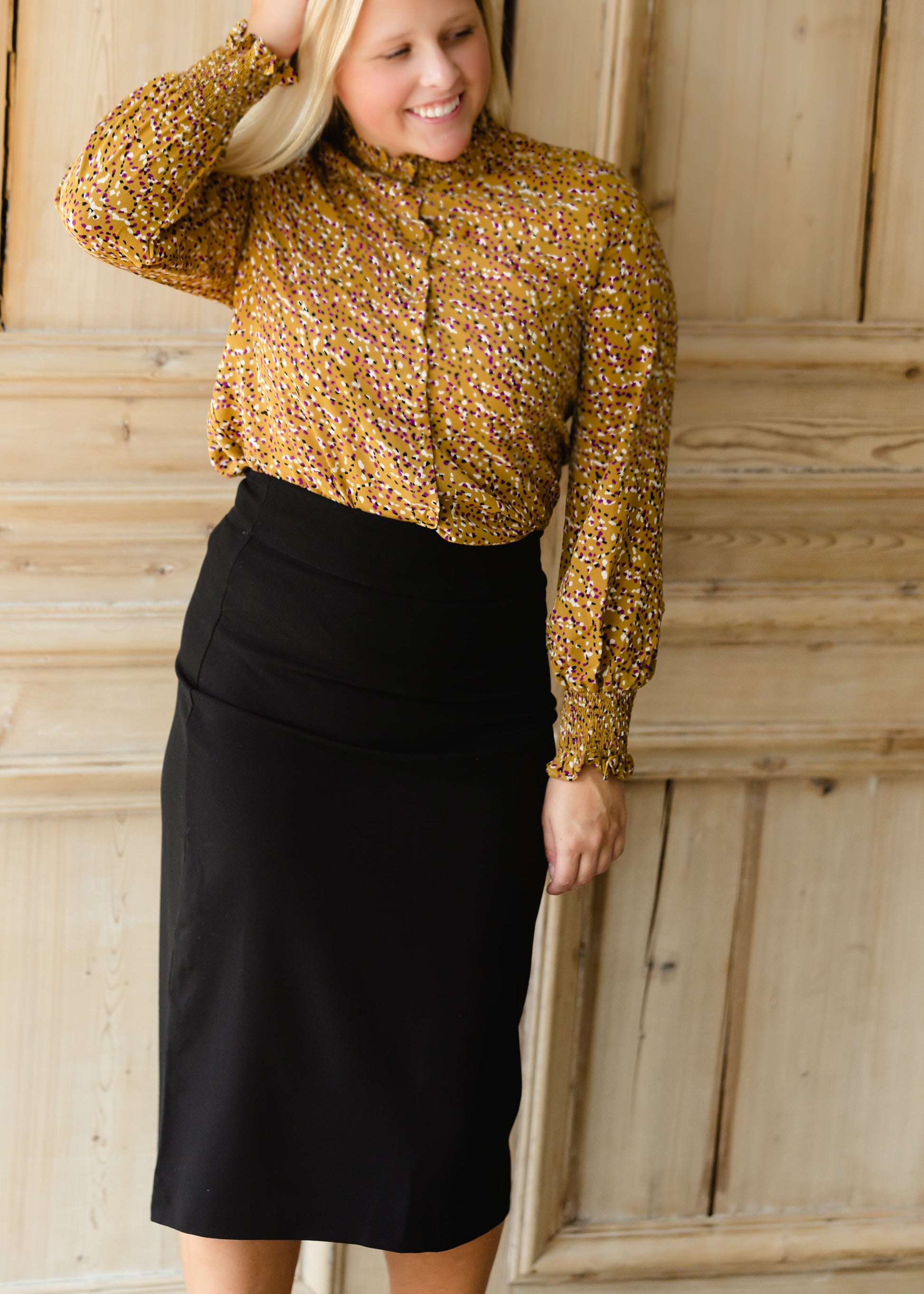 Mustard Abstract High Neck Blouse - FINAL SALE Tops