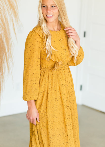 Mustard Button Front Ruffle Maxi Dress - FINAL SALE Dresses