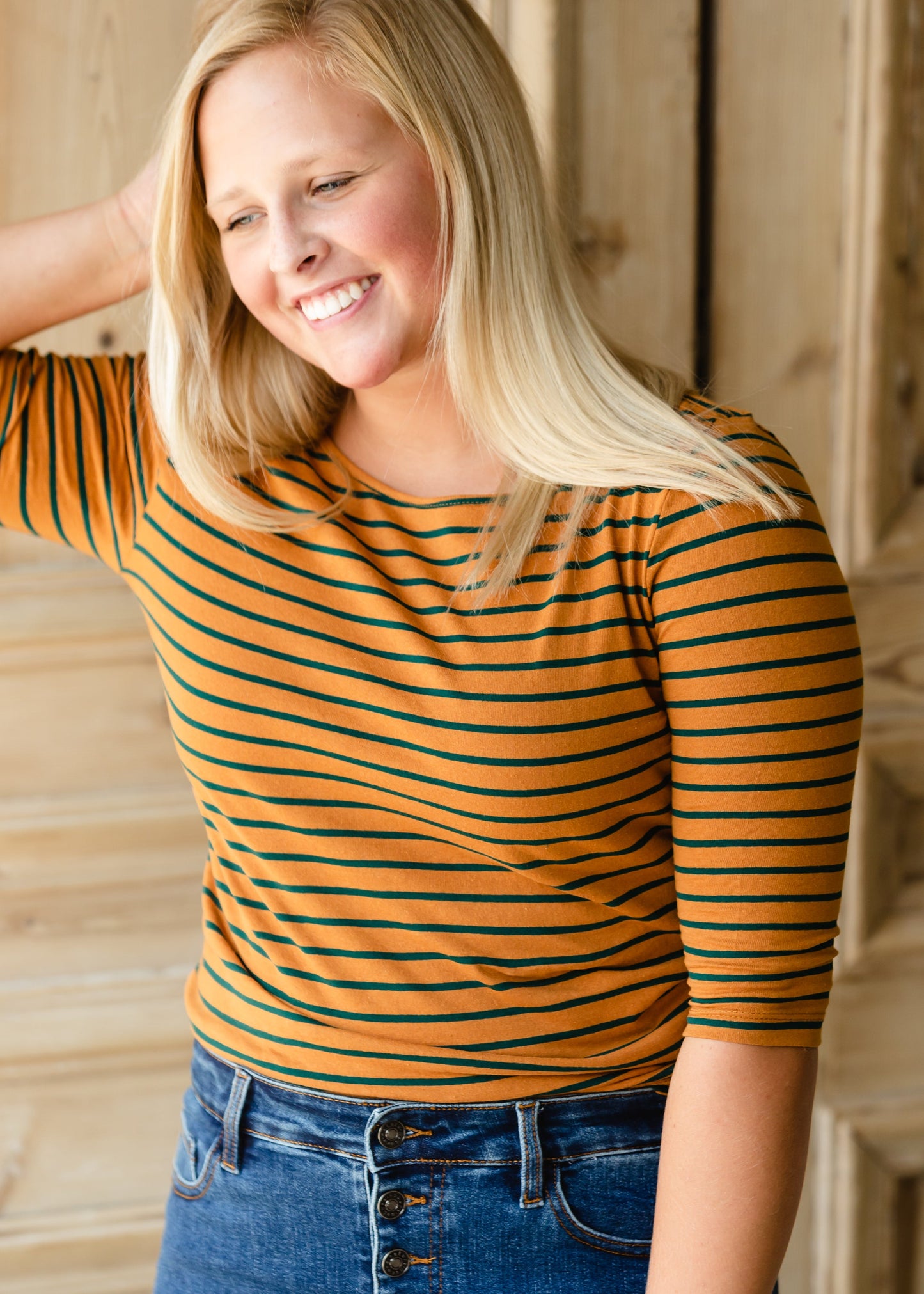 Mustard + Emerald Striped 3/4 Top - FINAL SALE Tops