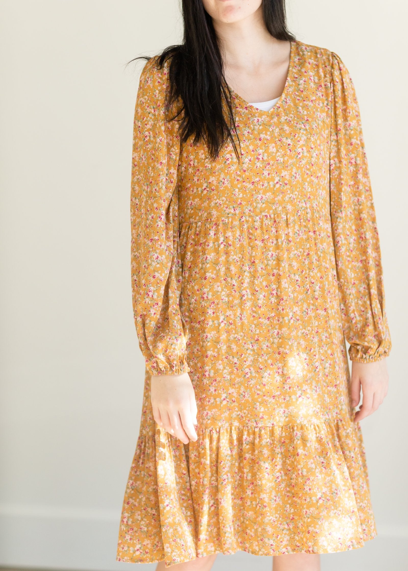 Mustard Floral Floaty Midi Dress Dresses Orange Creek/Tea N Rose