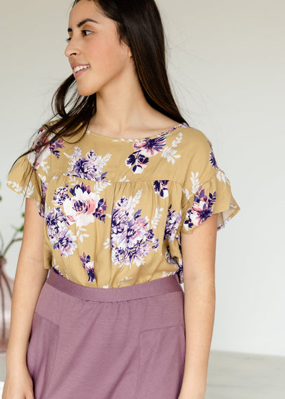 Mustard Floral Flowy Top - FINAL SALE Tops