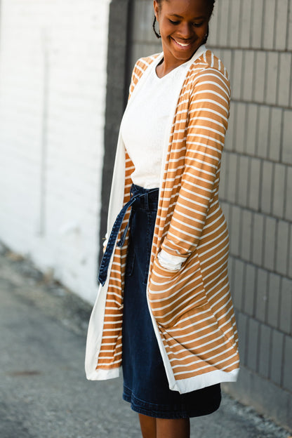 Mustard Long Striped Cardigan Layering Essentials