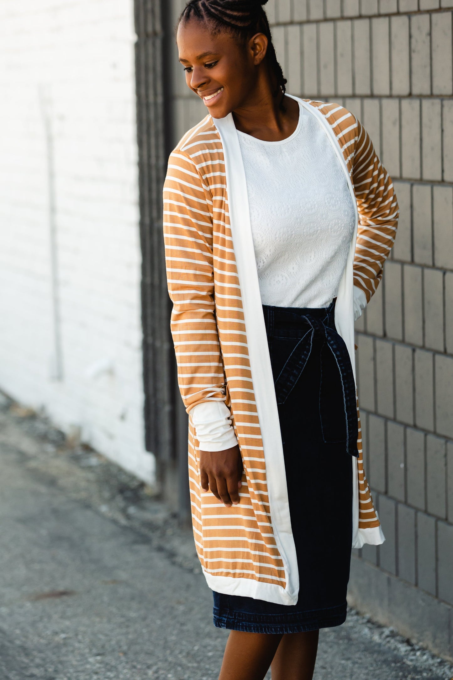 Mustard Long Striped Cardigan Layering Essentials