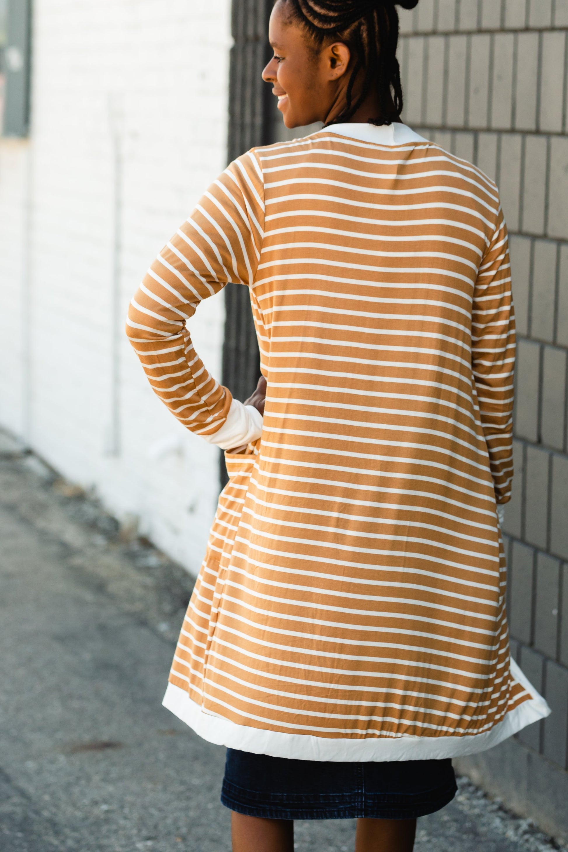 Mustard Long Striped Cardigan Layering Essentials