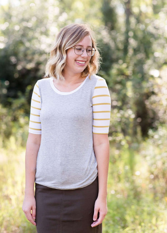 Mustard Stripe Baseball Tee - FINAL SALE Tops