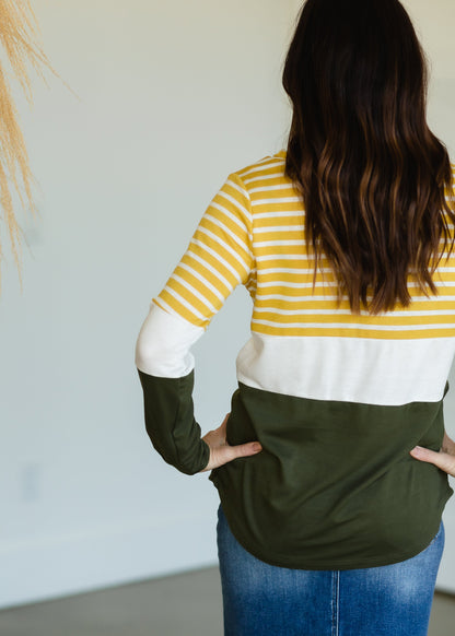 Mustard Striped Mock Neck Top - FINAL SALE Tops