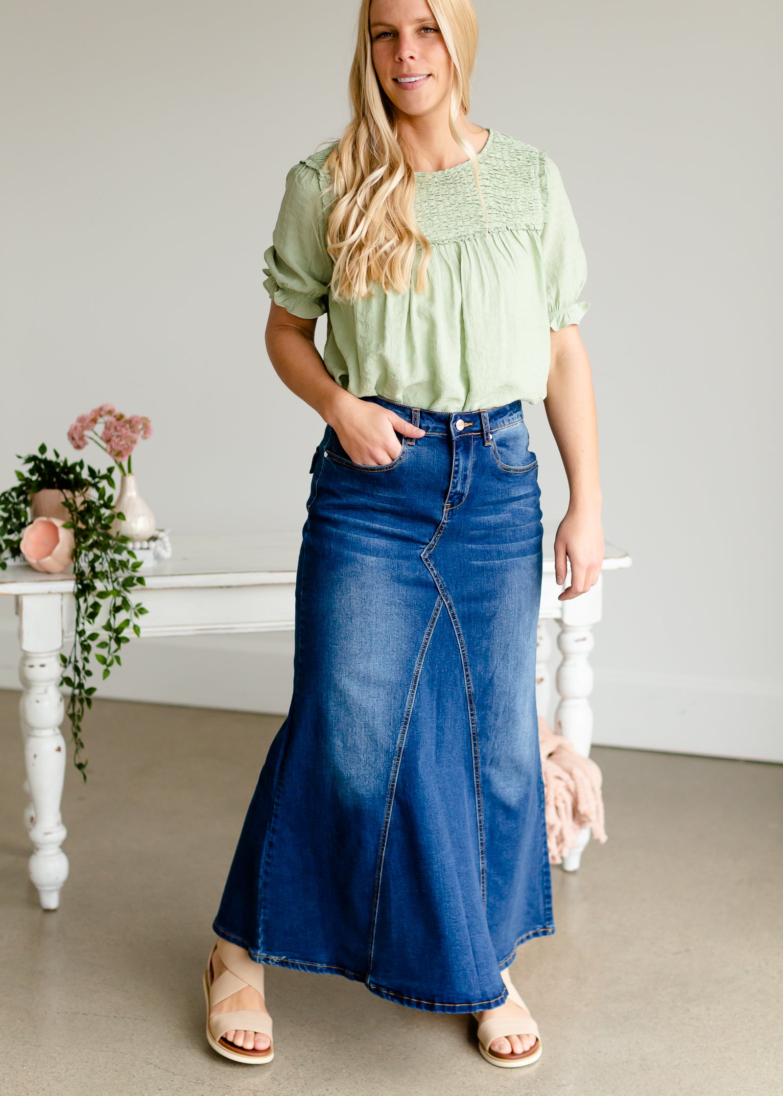 Naomi Medium Wash Long Denim Skirt - FINAL SALE Skirts