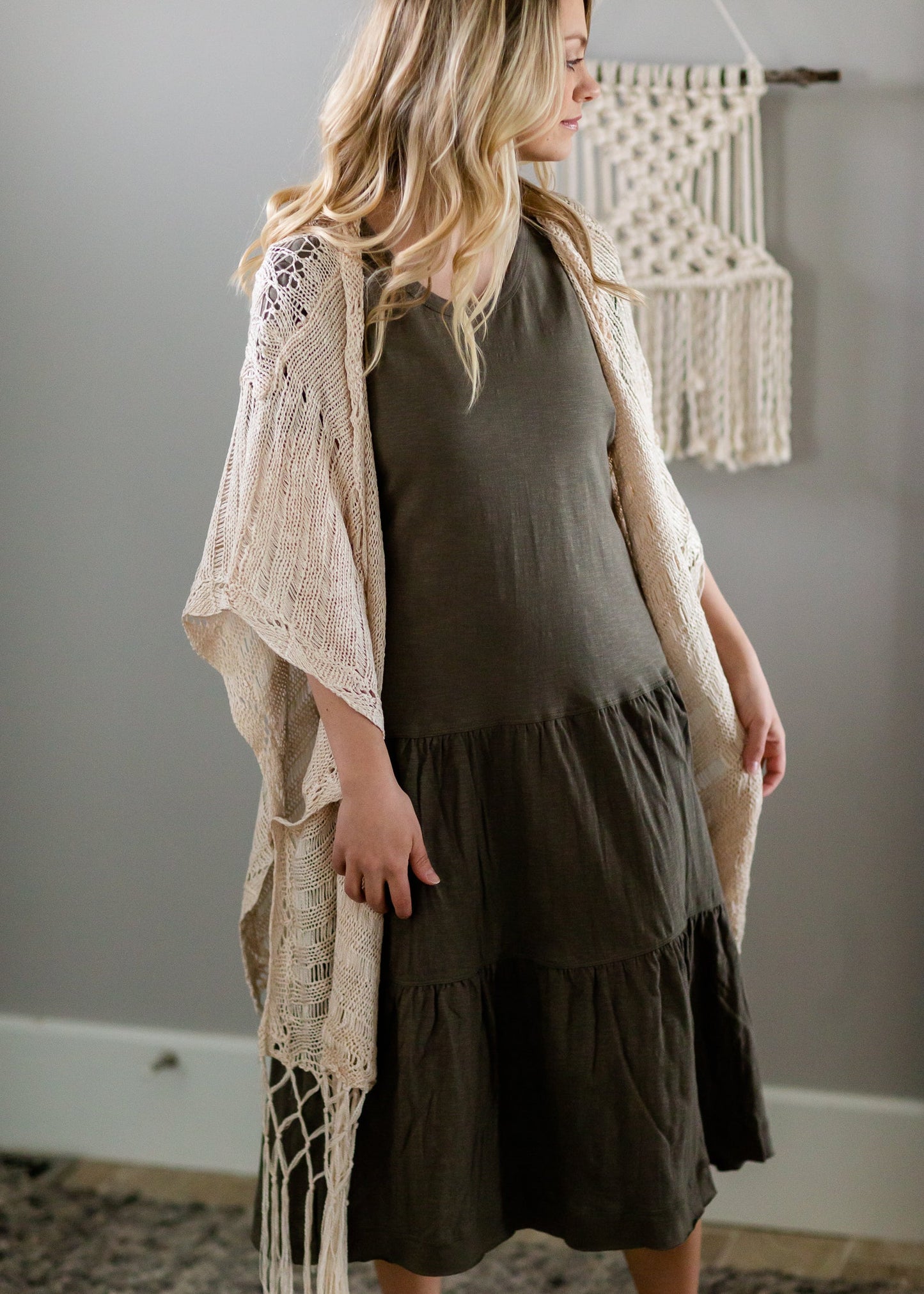 Natural Crochet Fringe Kimono - FINAL SALE Tops