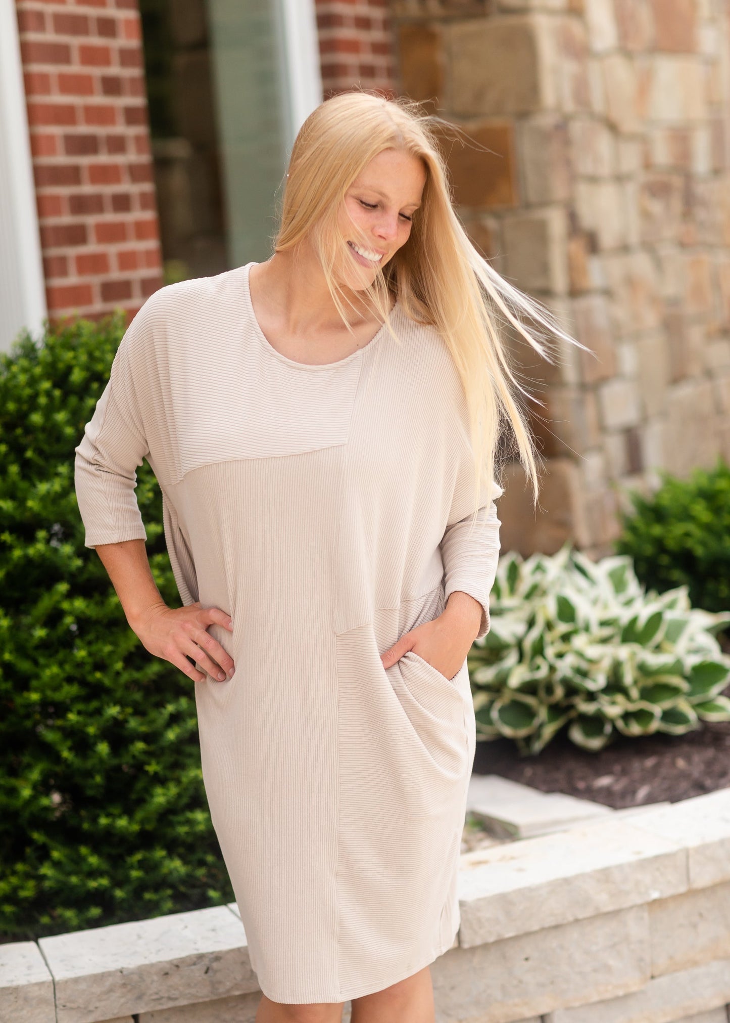 Natural Ribbed Tunic Midi Dress - FINAL SALE Dresses