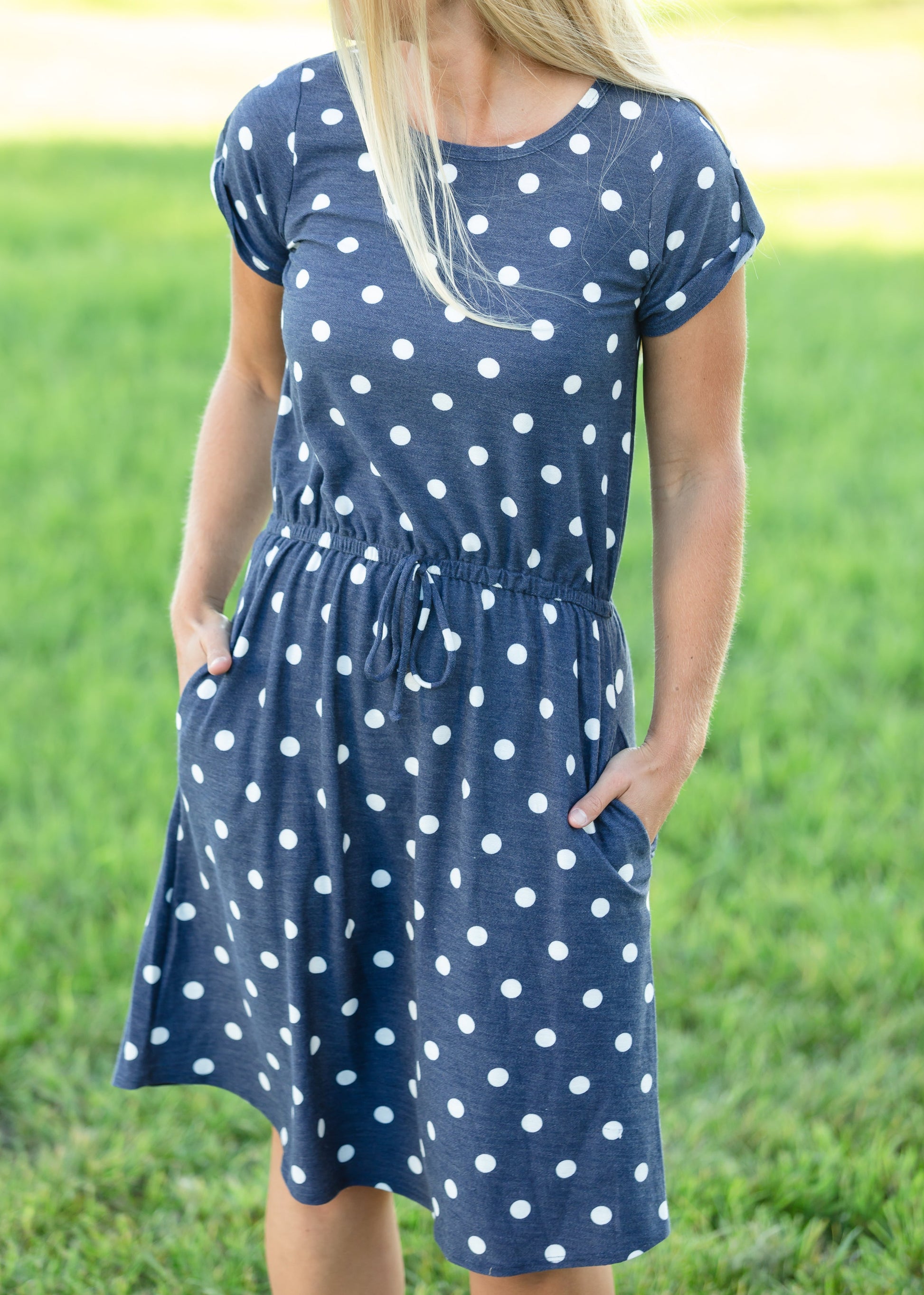 Navy French Terry Polka Dot Midi Dress - FINAL SALE Dresses